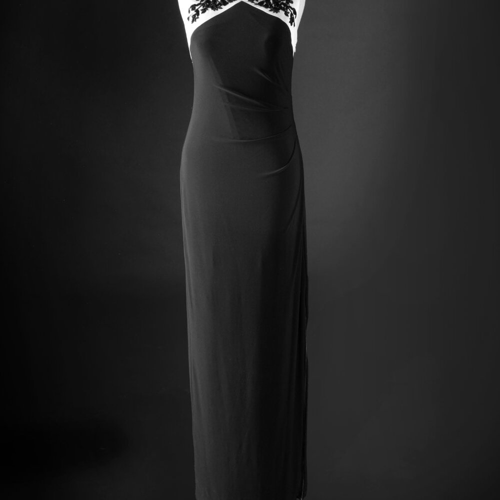 Lauren Ralph Lauren Evening Gown Black and White Embroidered Bodice 2 - Picture 11 of 13